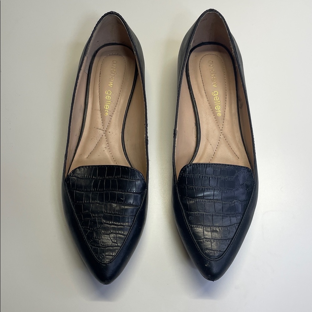 Andrew‎ Geller Black Croc-Patterned Loafers